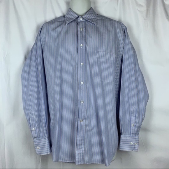 Louis Dell'Olio men's blue/white/gray stripe dress shirt, 16 1/2L, 42 - Picture 2 of 8